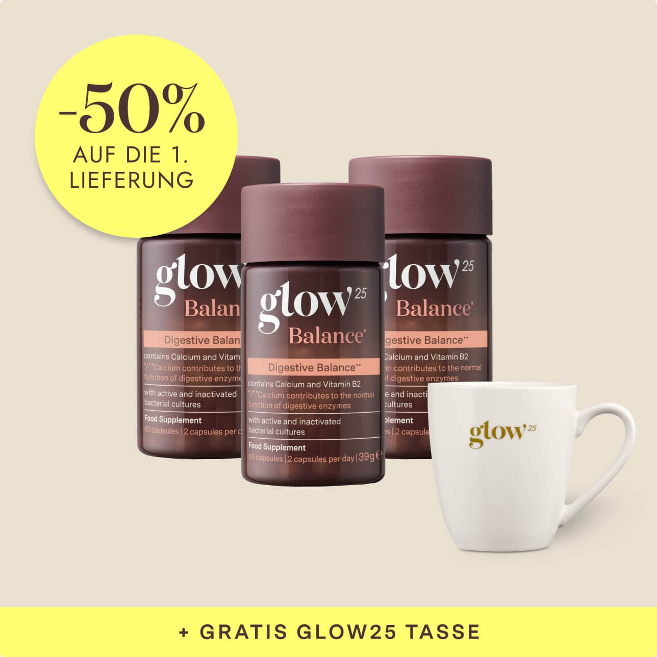 Glow25 Balance, 3 Pakete mit Gratis-Tasse, Bynder-Packshot