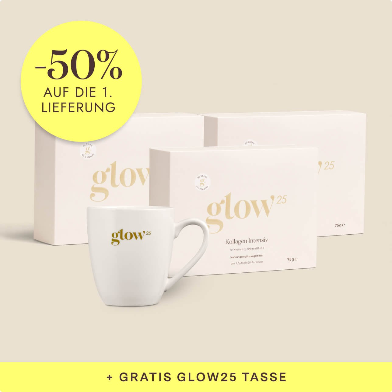 Kollagen Intensiv Sticks, 3 Pakete mit Gratis-Tasse, Bynder-Packshot