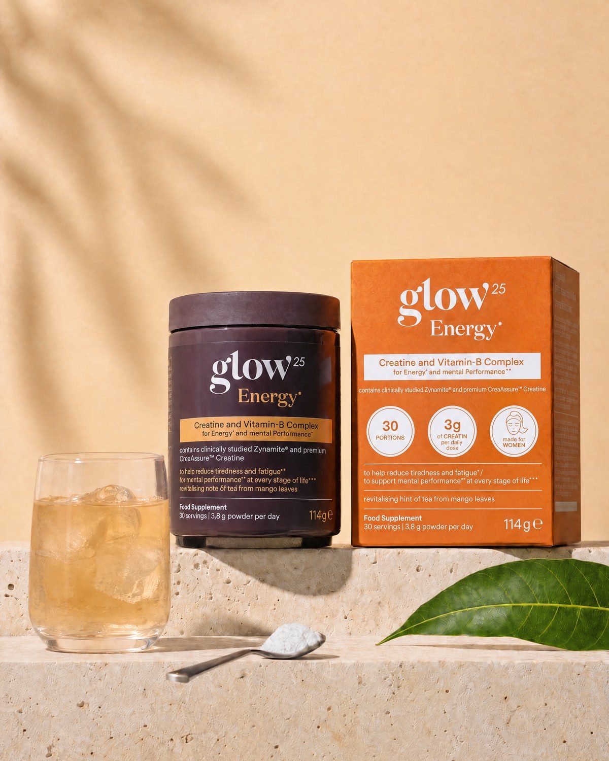 Glow25 Energy complesso di creatina con vitamine B ed estratto di foglie di mango